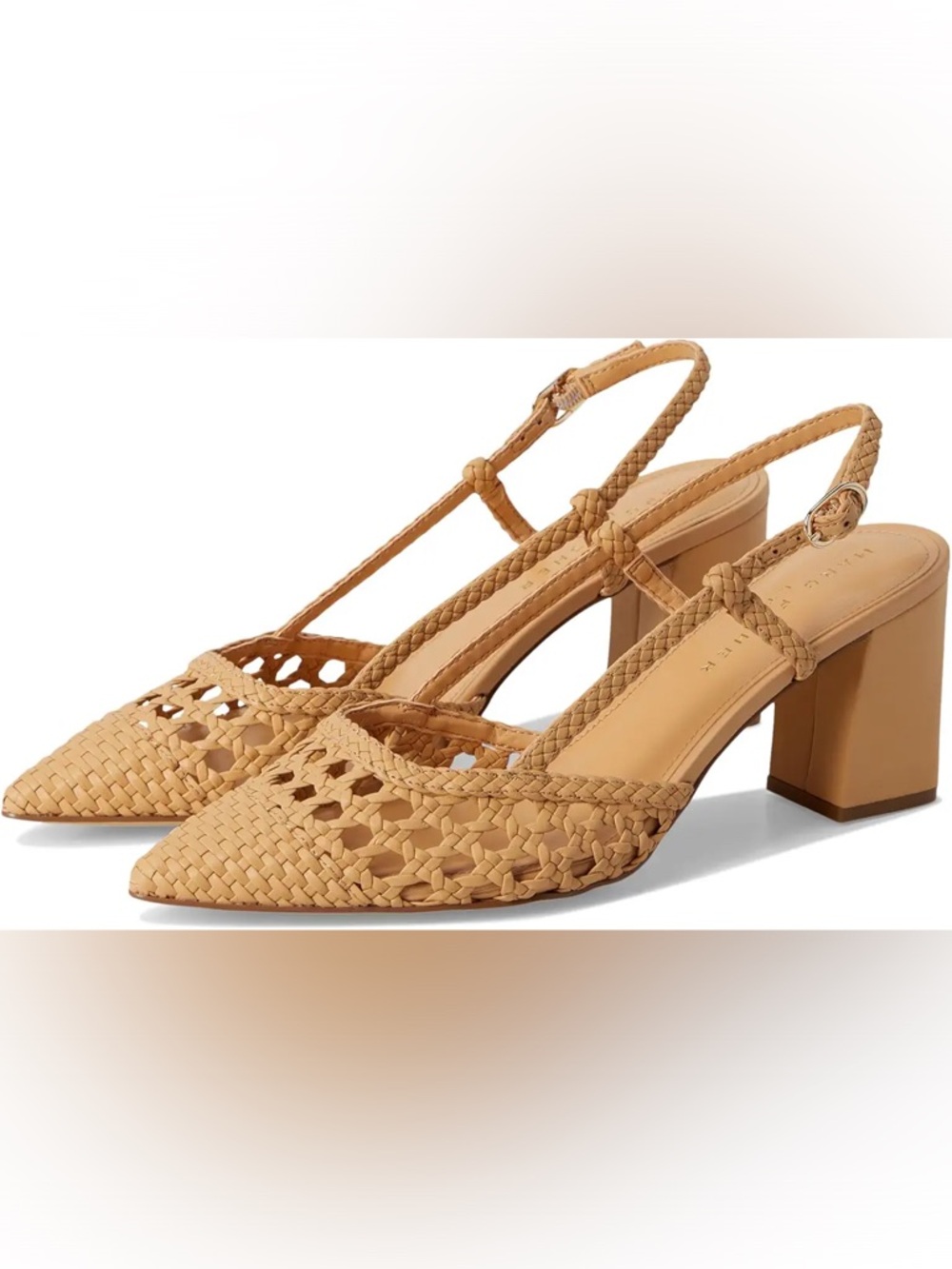 Marc Fisher Woven Slingback Block Heels in Tan